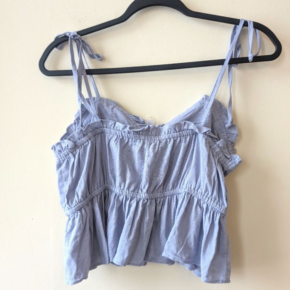 AE Cotton Candy Linen Blend Ruffled Peplum Top Tie Straps Small - Picture 3 of 5